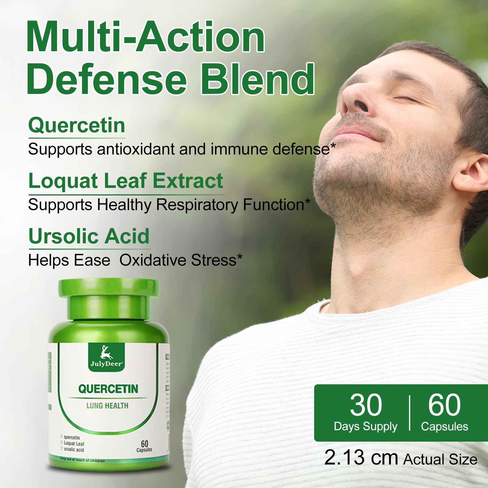 JulyDeer Quercetin 400 mg ingredient panel shows non-GMO, soy-free formula