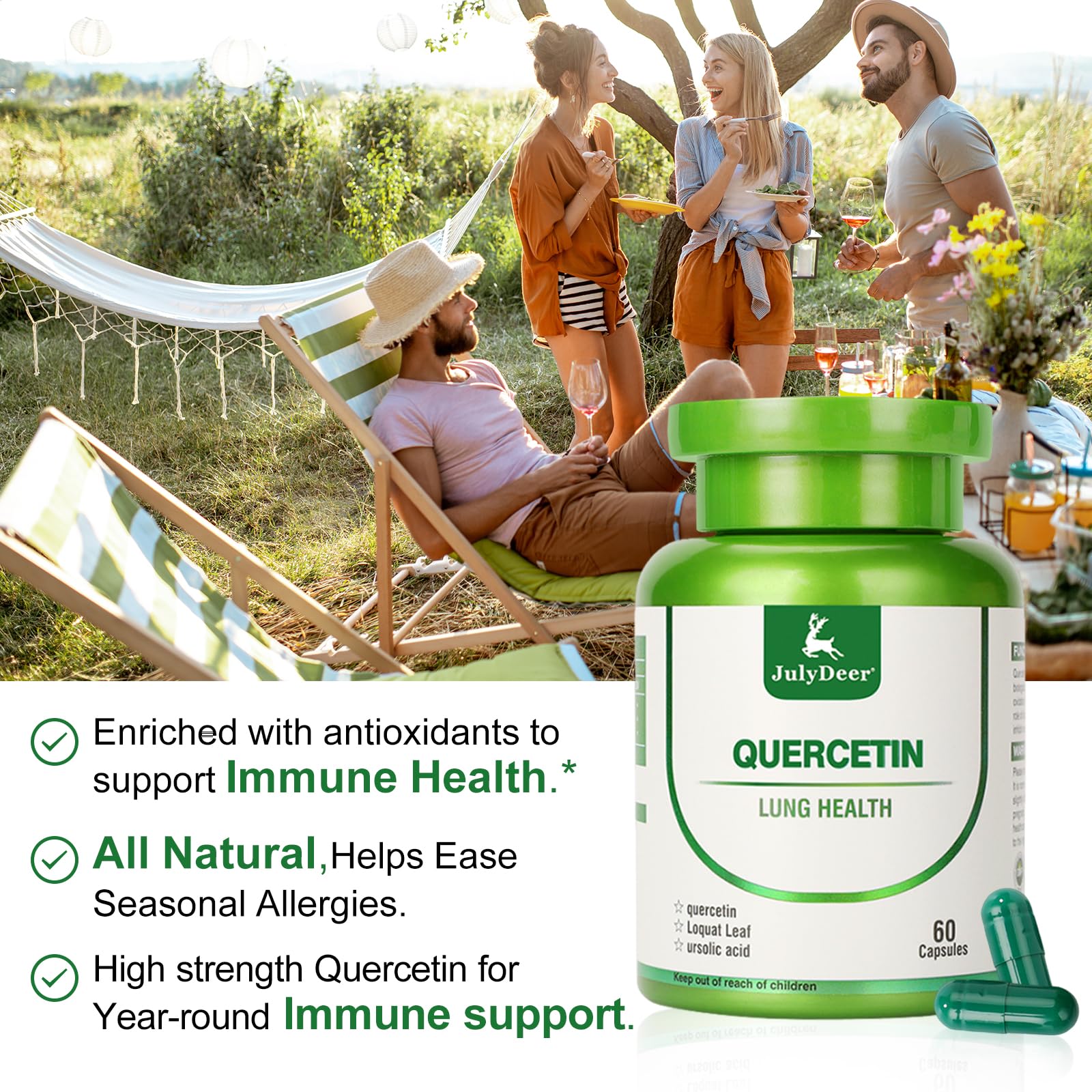 JulyDeer Quercetin 400 mg vegan capsules meet gluten-free standards