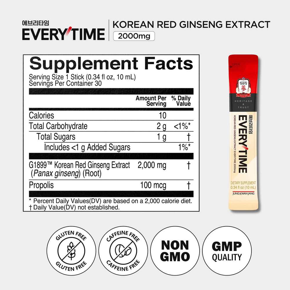 Jung Kwan Jang Everytime ingredient label emphasizes natural, low-calorie formula