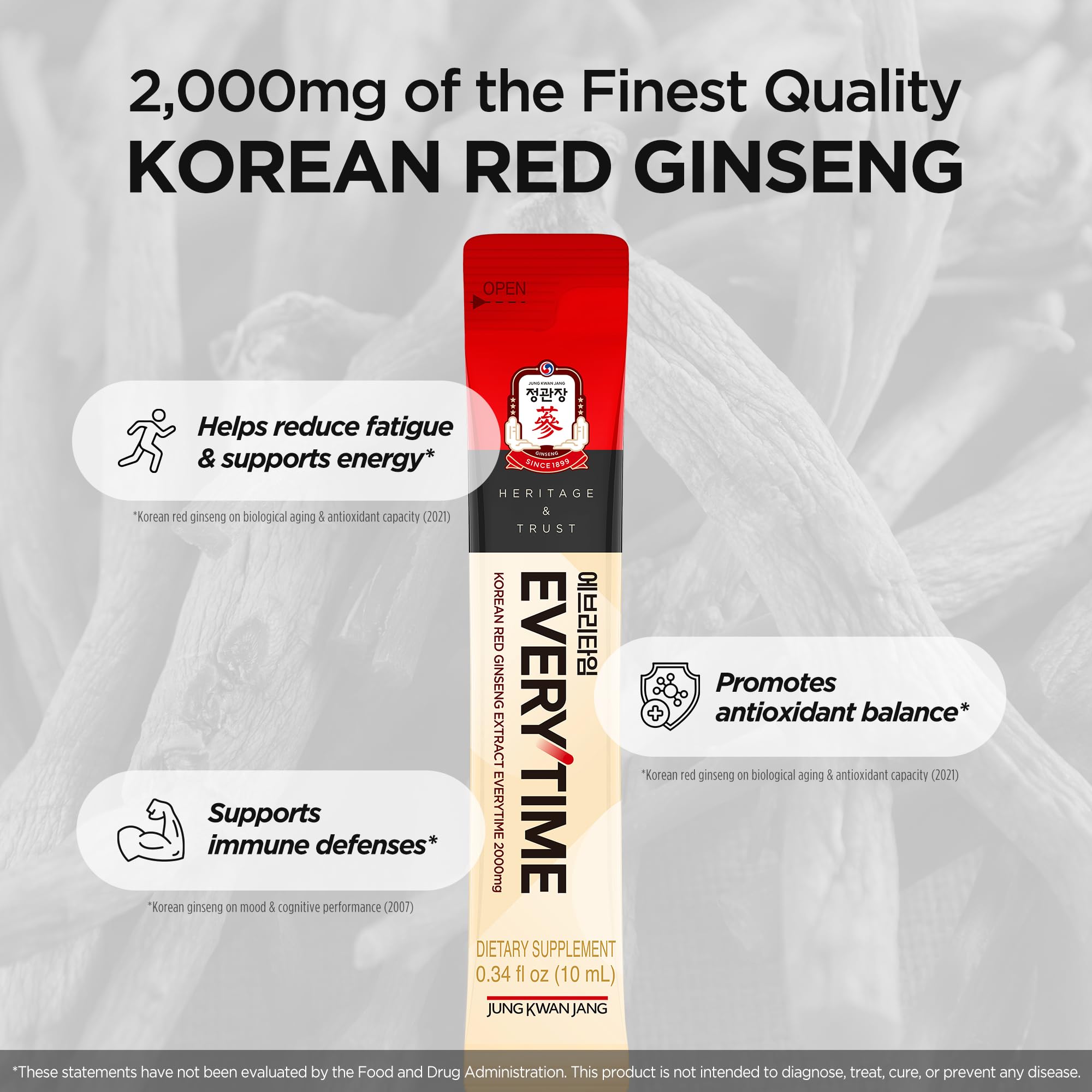 Jung Kwan Jang Everytime liquid extract close-up showing ginseng clarity