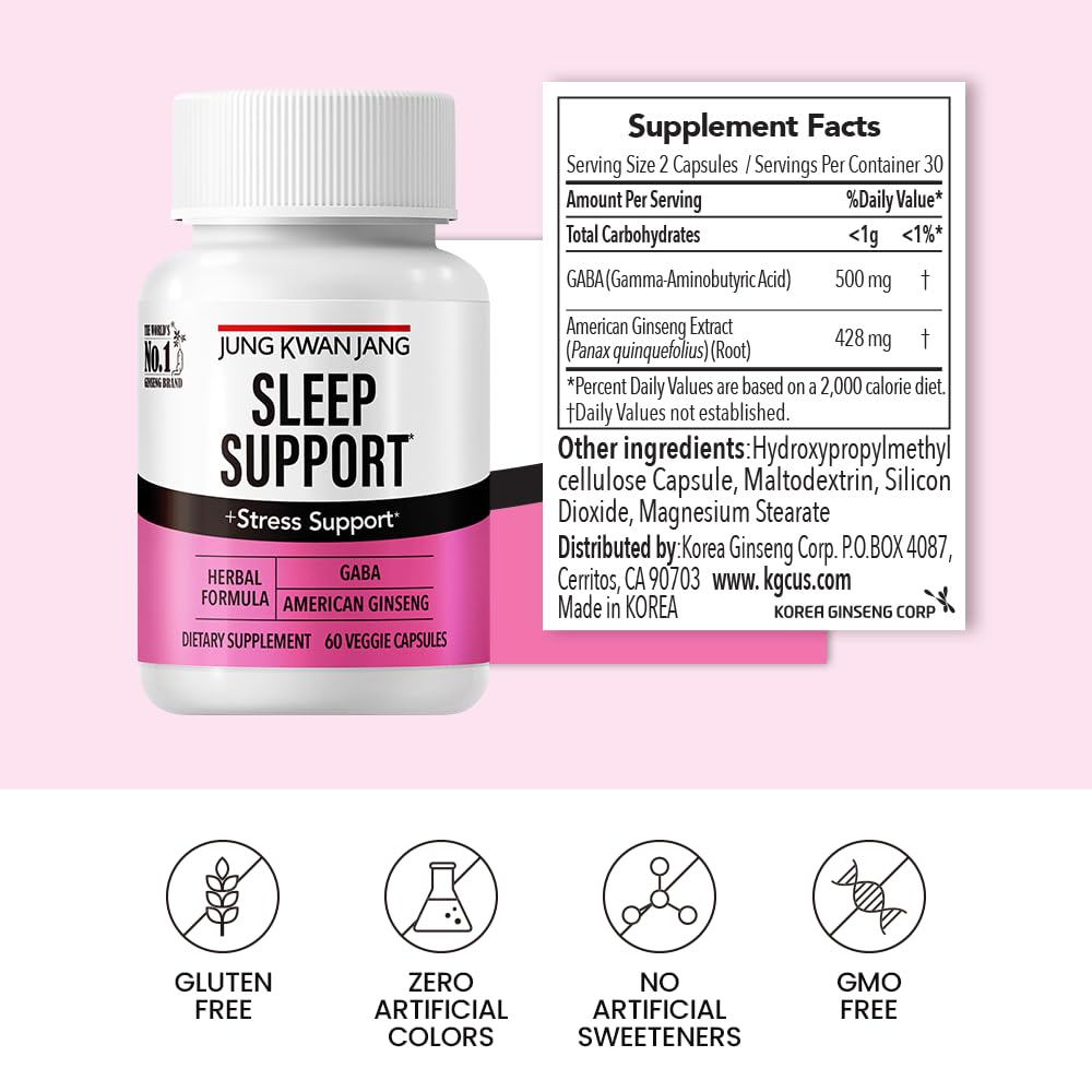 Jung Kwan Jang Sleep Support GABA capsules closeup in neat tray
