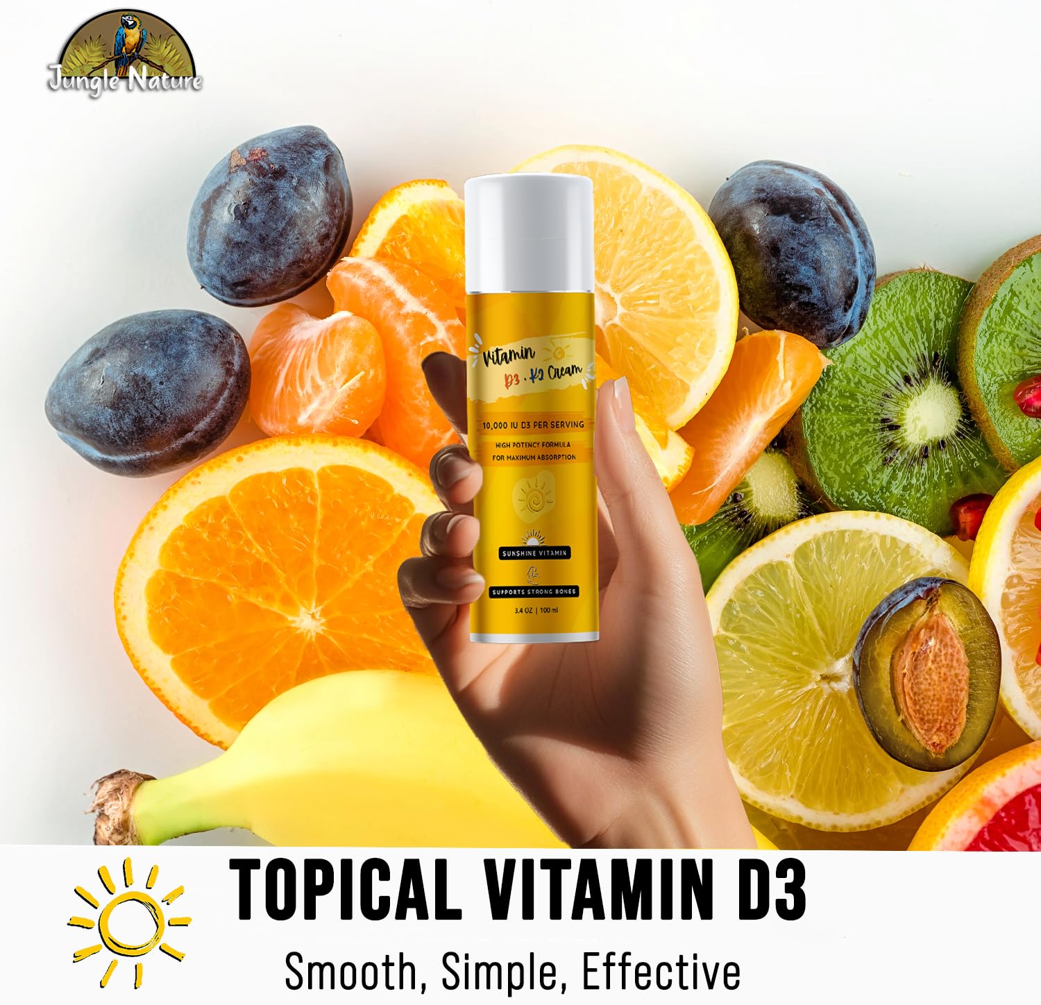 Jungle Nature Vitamin D3-K2 Cream front tube view ready for daily use.