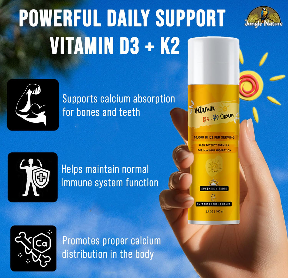 Jungle Nature Vitamin D3-K2 Cream non-greasy finish on clean skin.