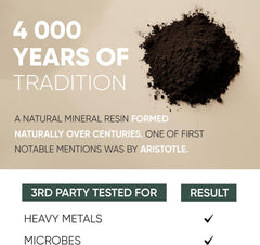 Close-up of Jungle Powders Shilajit powder texture and mineral-rich appearance.