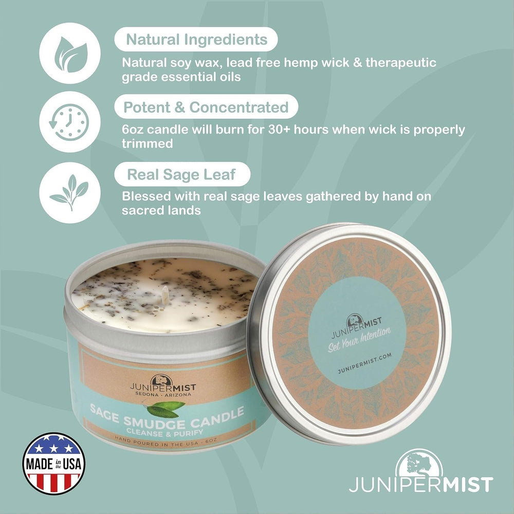 JuniperMist Sage Candle packaging for easy gifting and home ritual