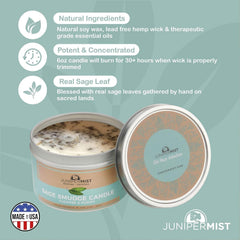 JuniperMist Sage Candle packaging for easy gifting and home ritual