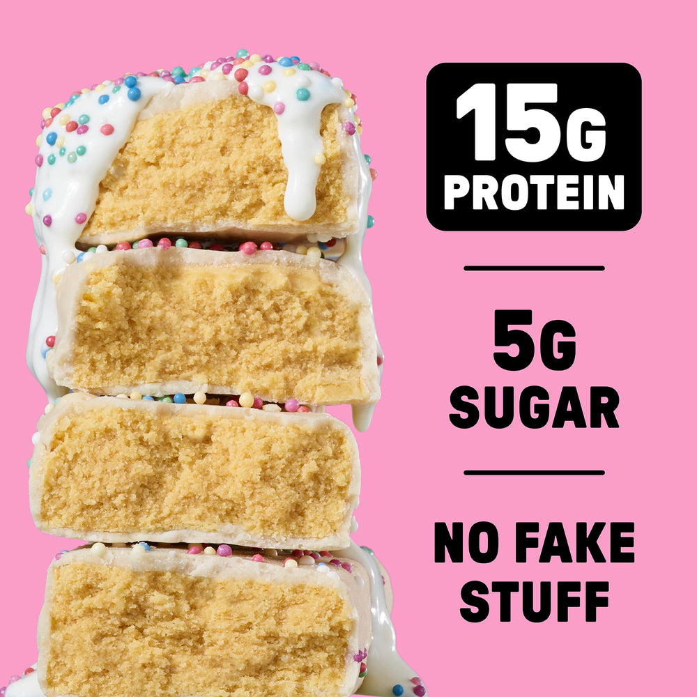 JUNKLESS Birthday Cake bar breakfast idea; easy morning protein to start the day.