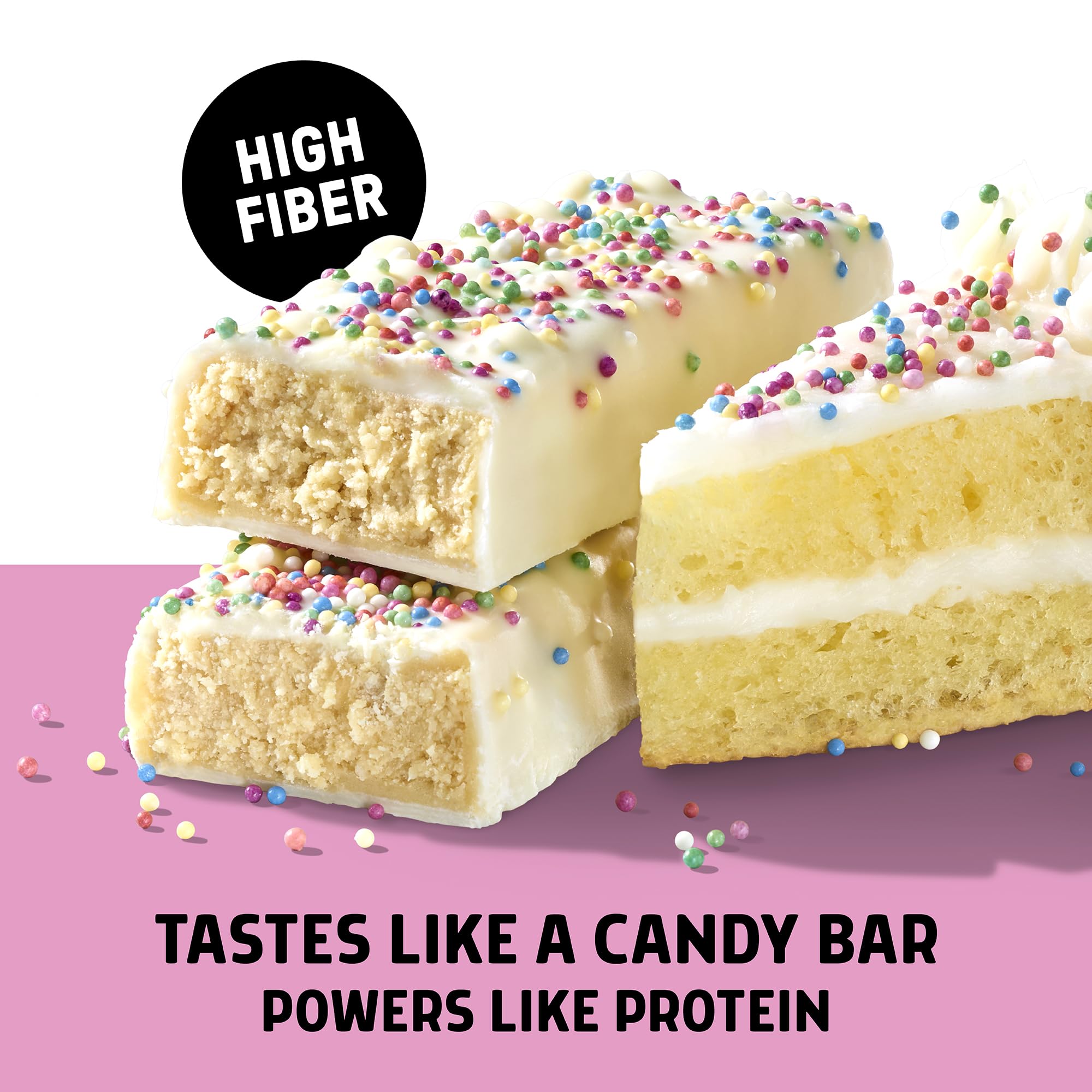 JUNKLESS Birthday Cake bar on shelf; gluten-free snack with clean ingredients.