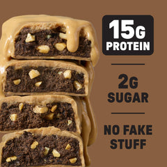 JUNKLESS Peanut Butter Chocolate Brownie bar close-up shows chewy texture and no added sugar.