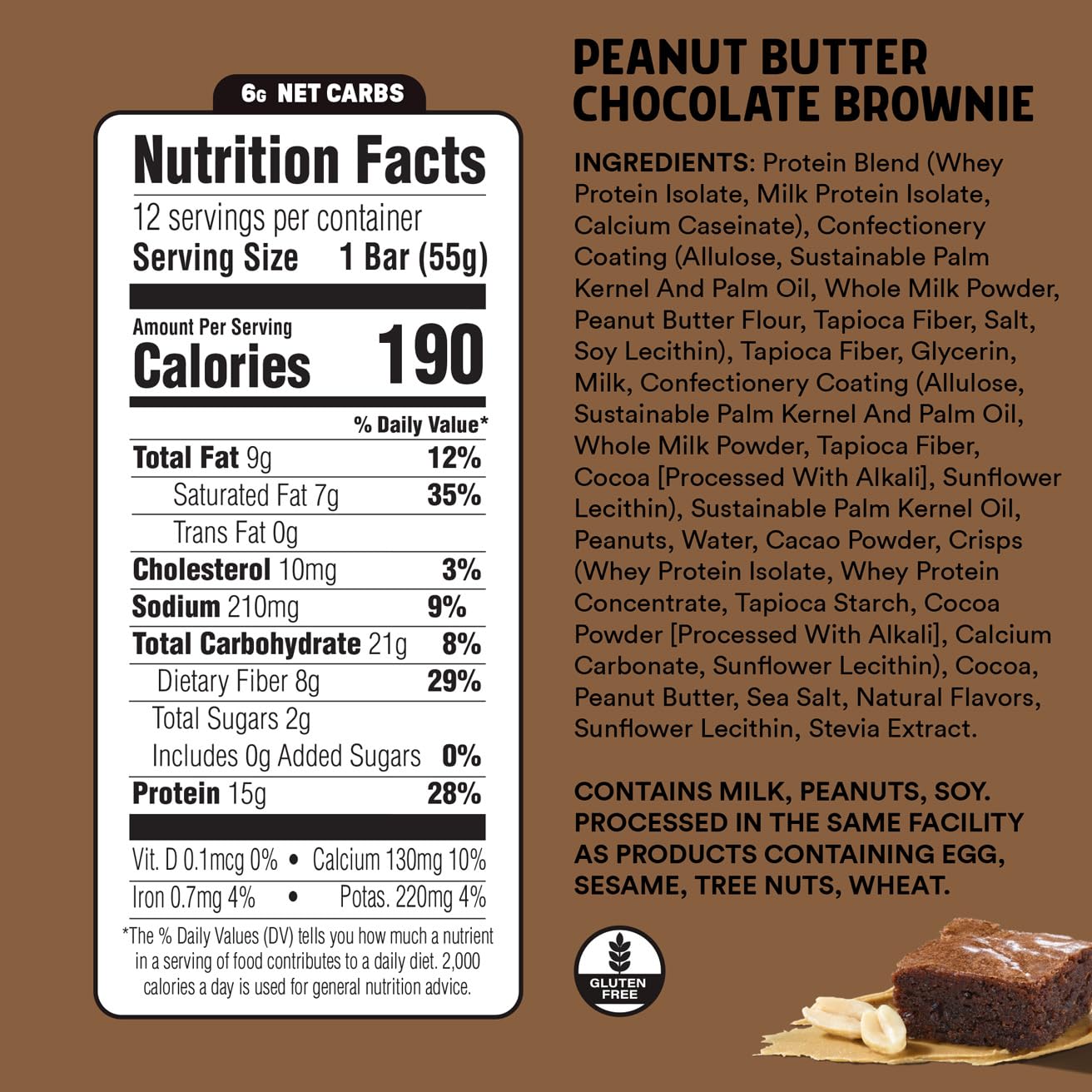 JUNKLESS Peanut Butter Chocolate Brownie bar packaging, on-the-go energy with gluten-free goodness.
