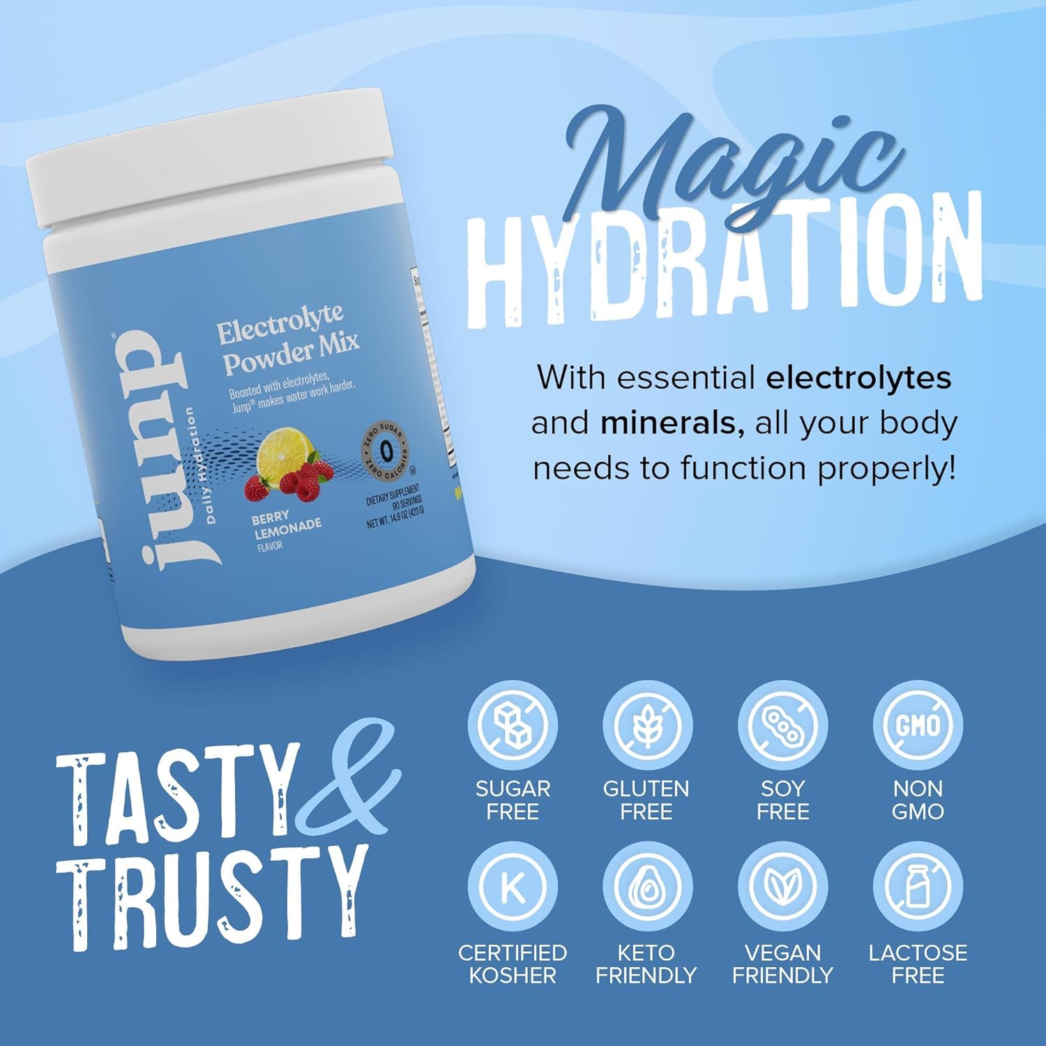 Glass of JUNP berry lemonade electrolyte drink suitable for daily hydration