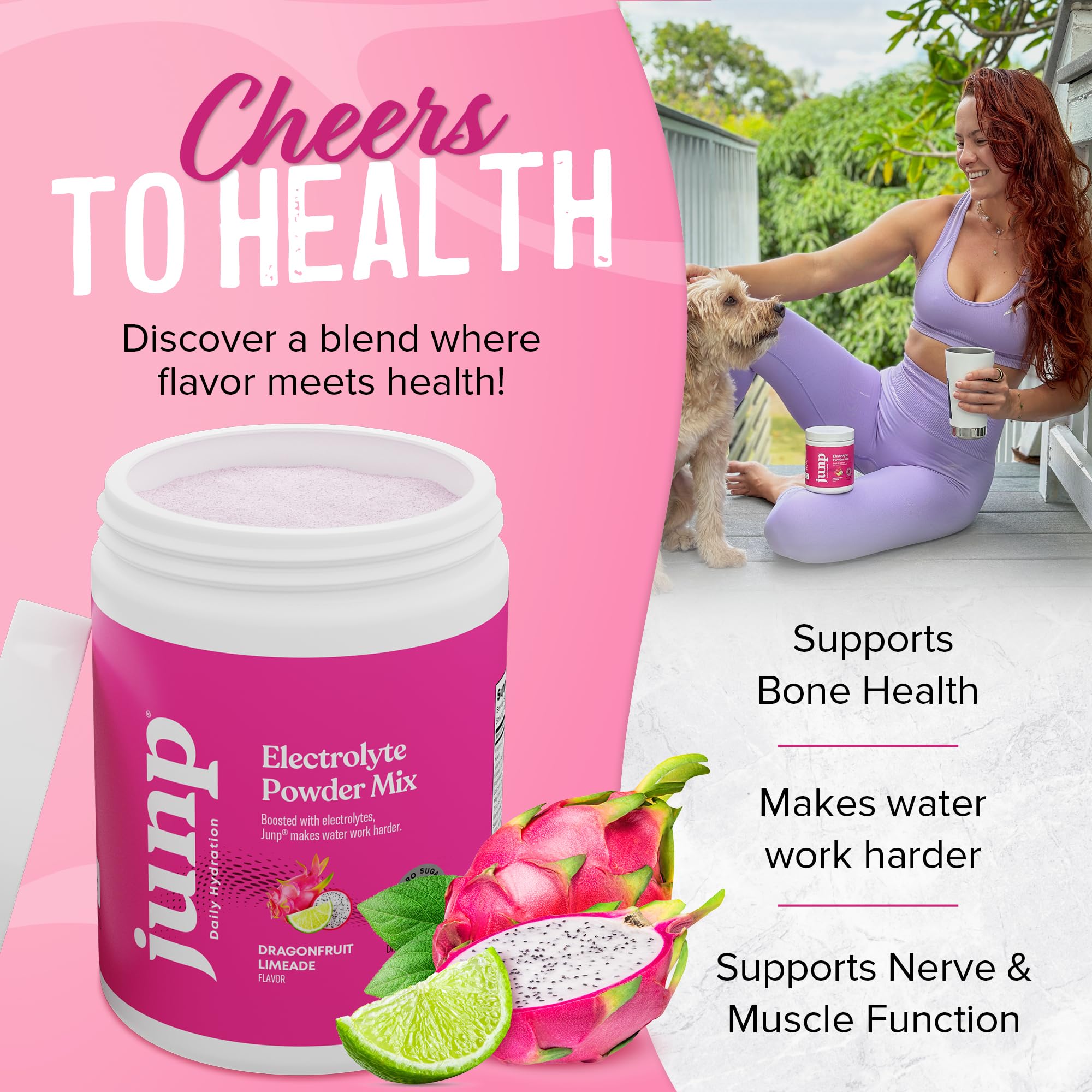 JUNP electrolytes powder dissolves quickly in water for easy hydration.