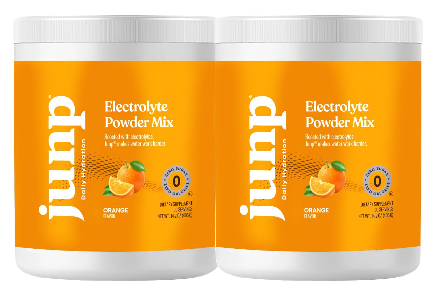 JUNP electrolytes powder tub front shows sleek packaging and hydration focus