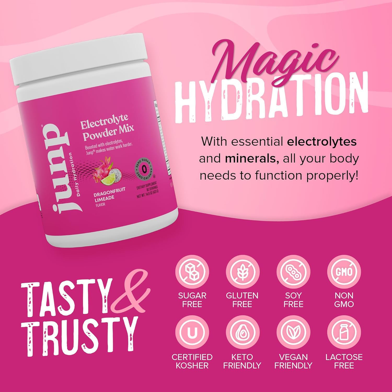 JUNP electrolytes powder is vegan-certified and plant-based.