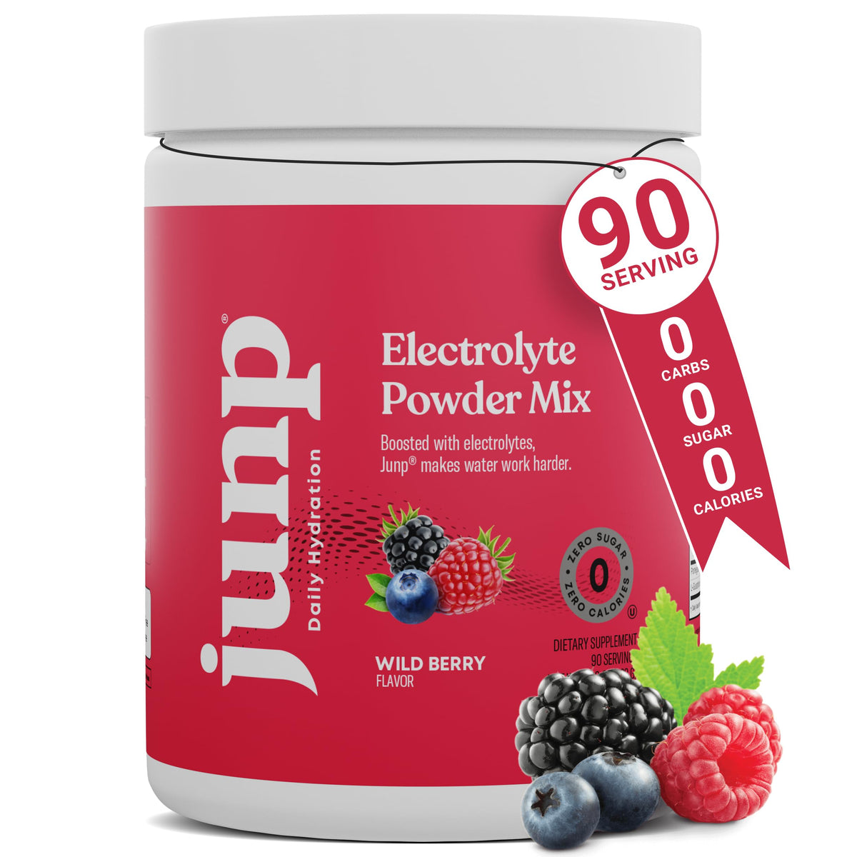 JUNP Electrolytes Powder Wild Berry tub for sugar free hydration during workouts