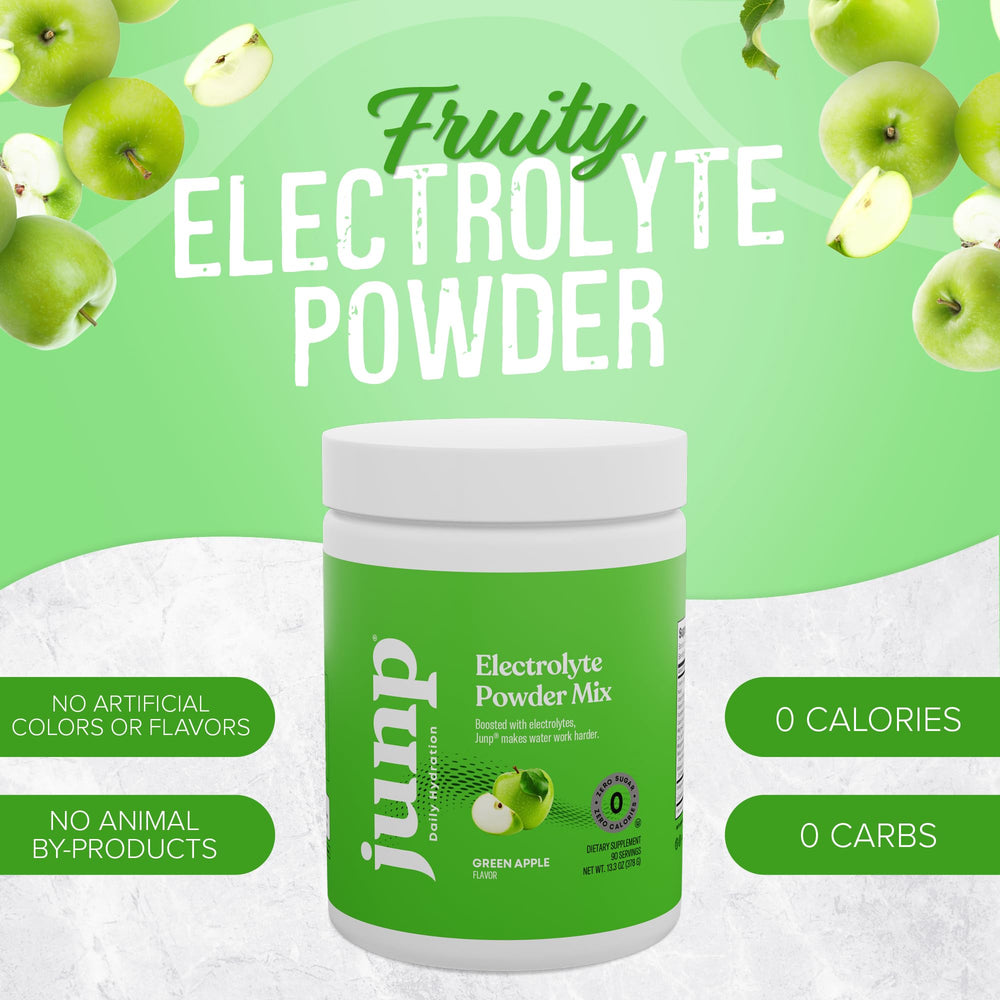 JUNP green apple flavor powder ready to mix for refreshing hydration.
