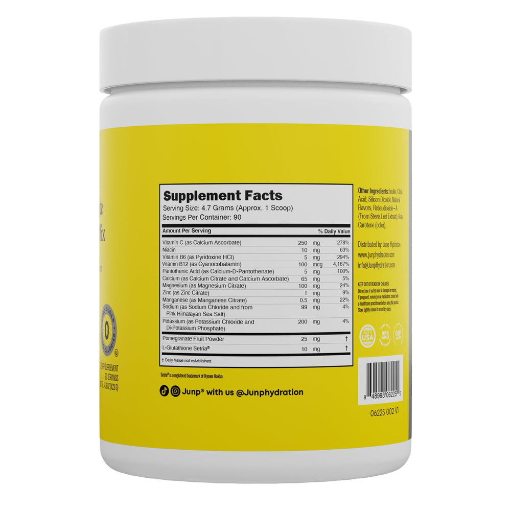 Pouring JUNP Lemonade Electrolyte Powder into water for sugar-free hydration.