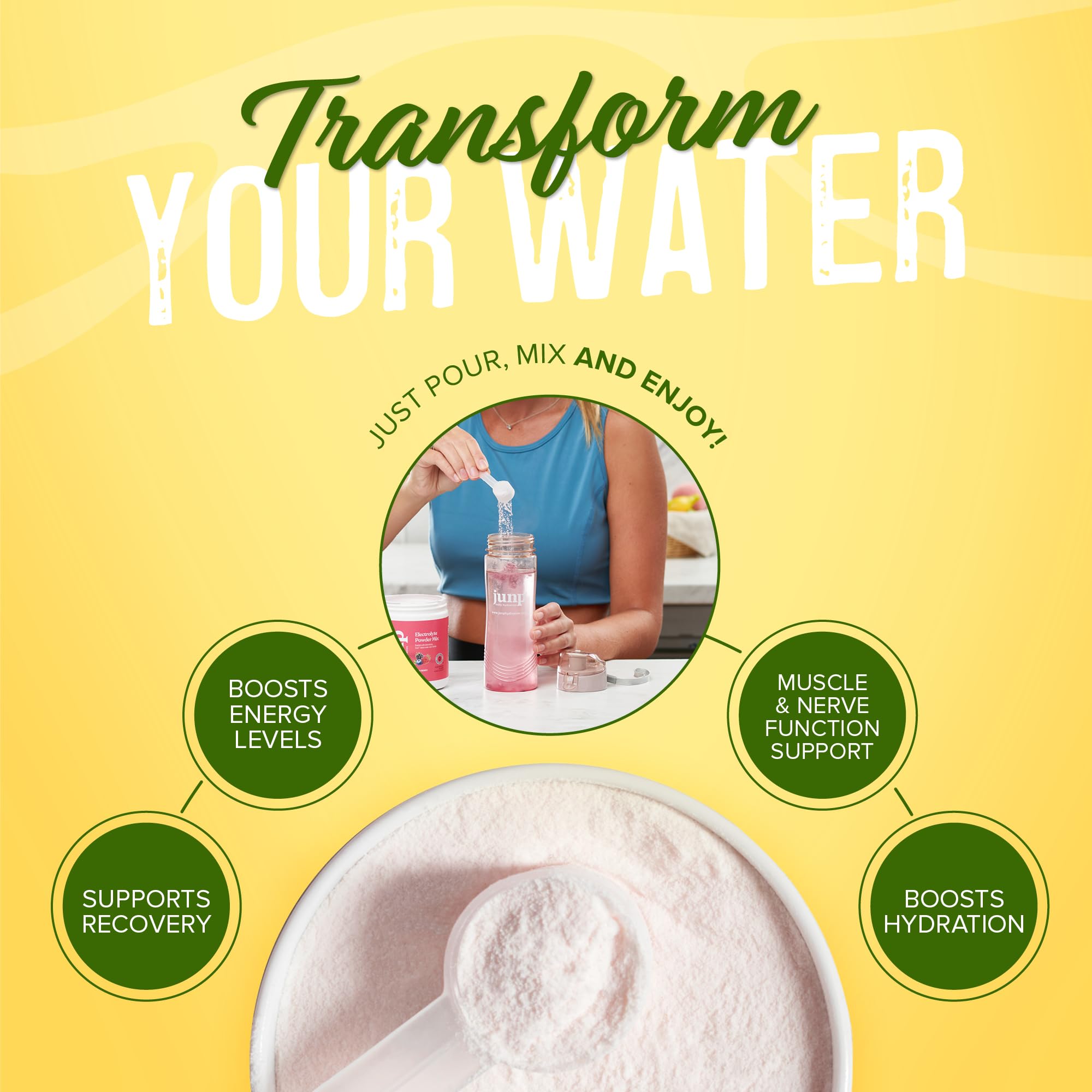 Scoop of JUNP Lemonade Electrolyte Powder for precise hydration.