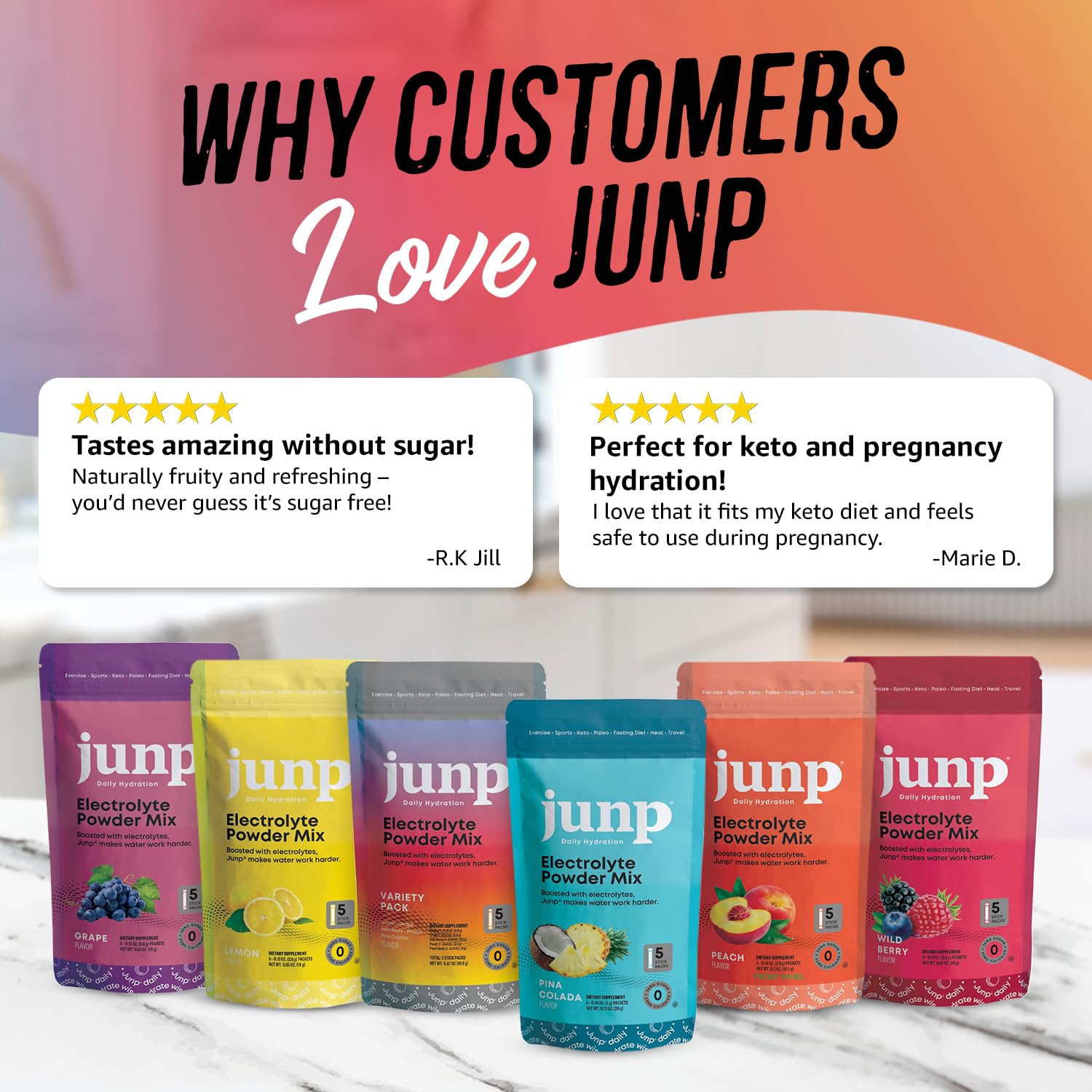 Sugar-free JUNP formula delivers taste without calories or carbs.