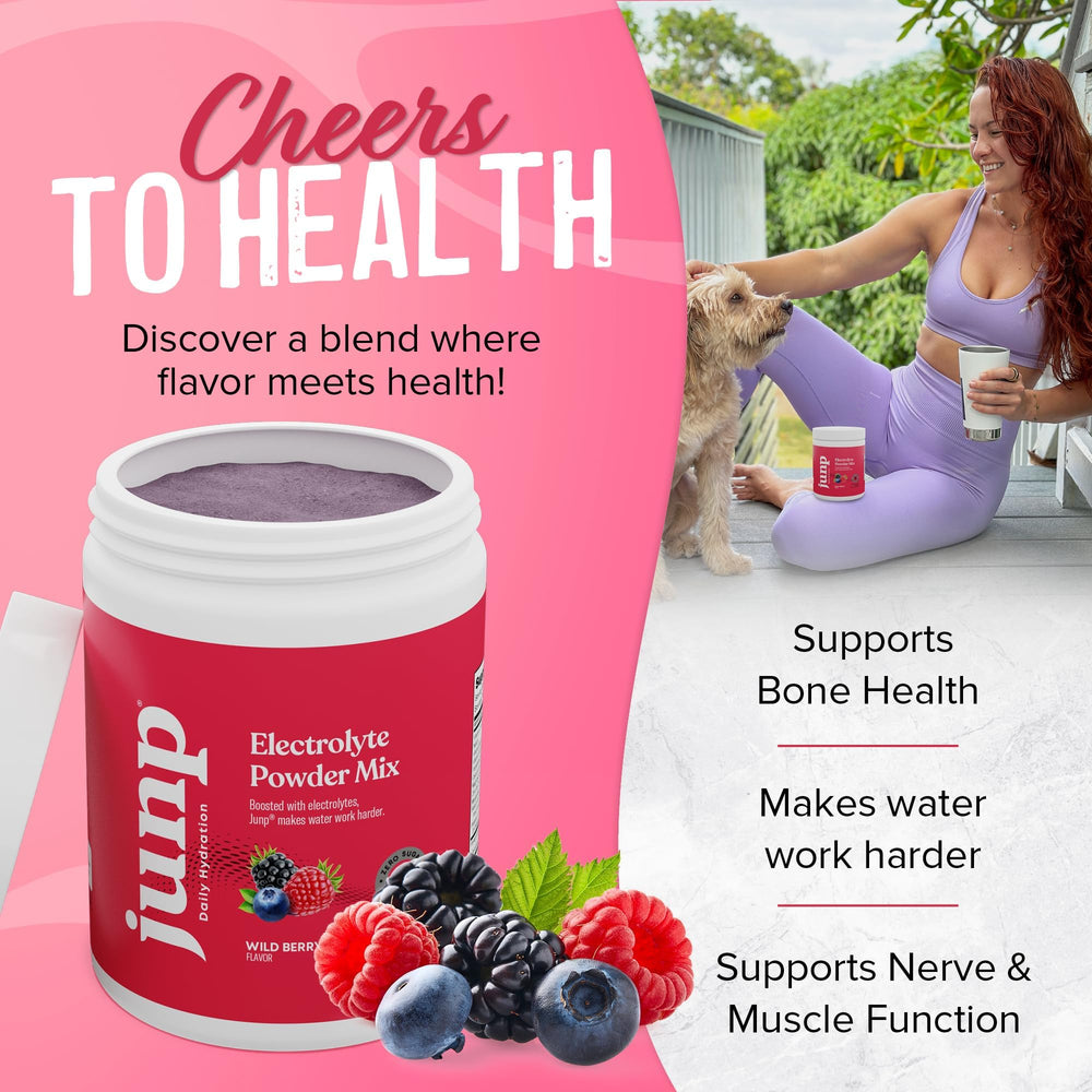 Glass of water with JUNP electrolytes for a flavorful hydration boost