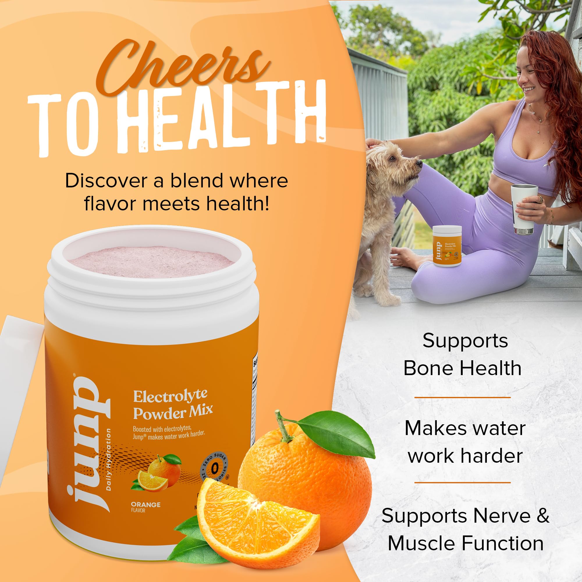JUNP zero-calorie label showcases sugar-free hydration without extra calories.