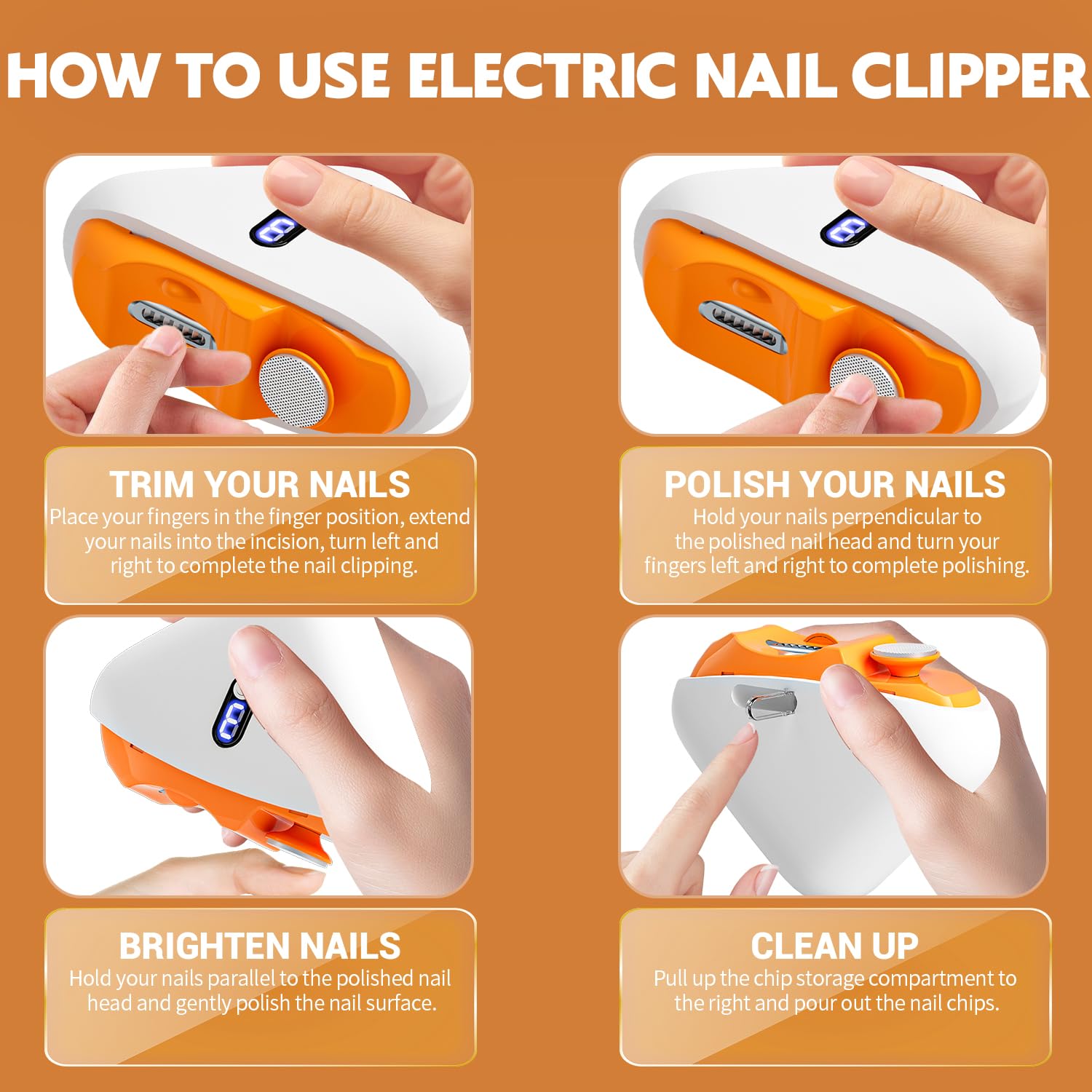 JUNZUP USB rechargeable nail clipper for cordless convenience