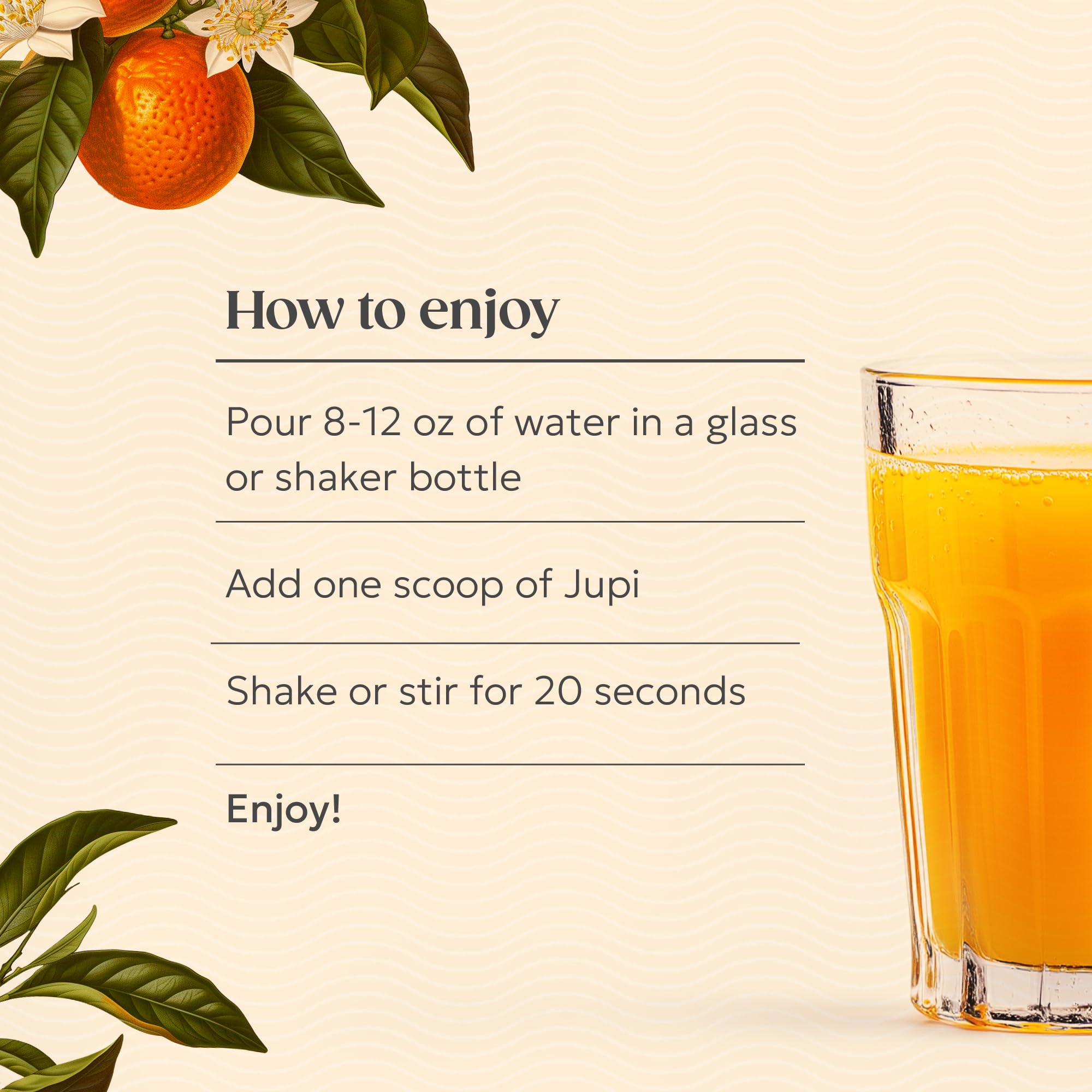 Jupi daily-wellness routine with glass and scoop inspires healthy habits