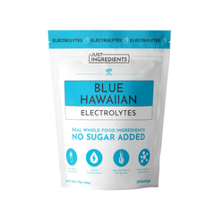JUST INGREDIENTS Blue Hawaiian electrolytes tub front for tropical hydration.
