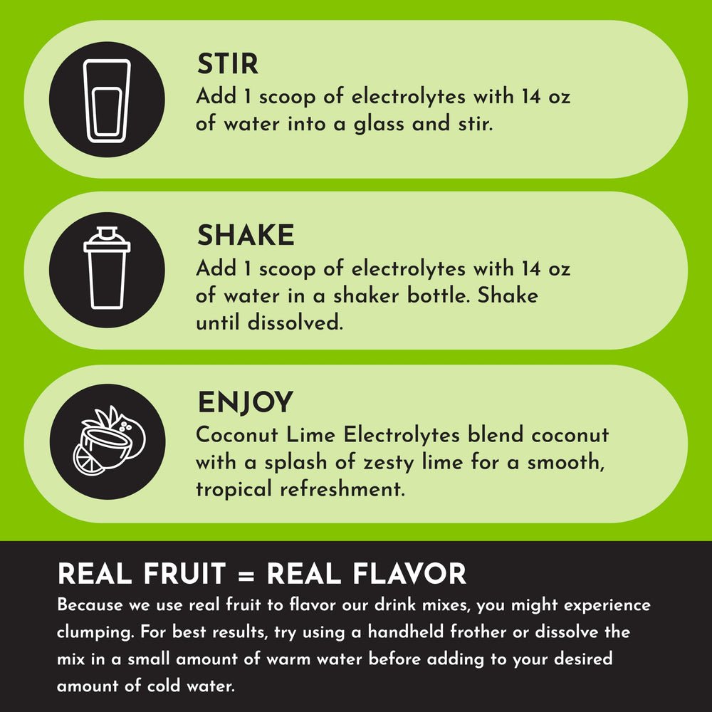 Just Ingredients Coconut Lime Electrolytes being poured for tropical hydration