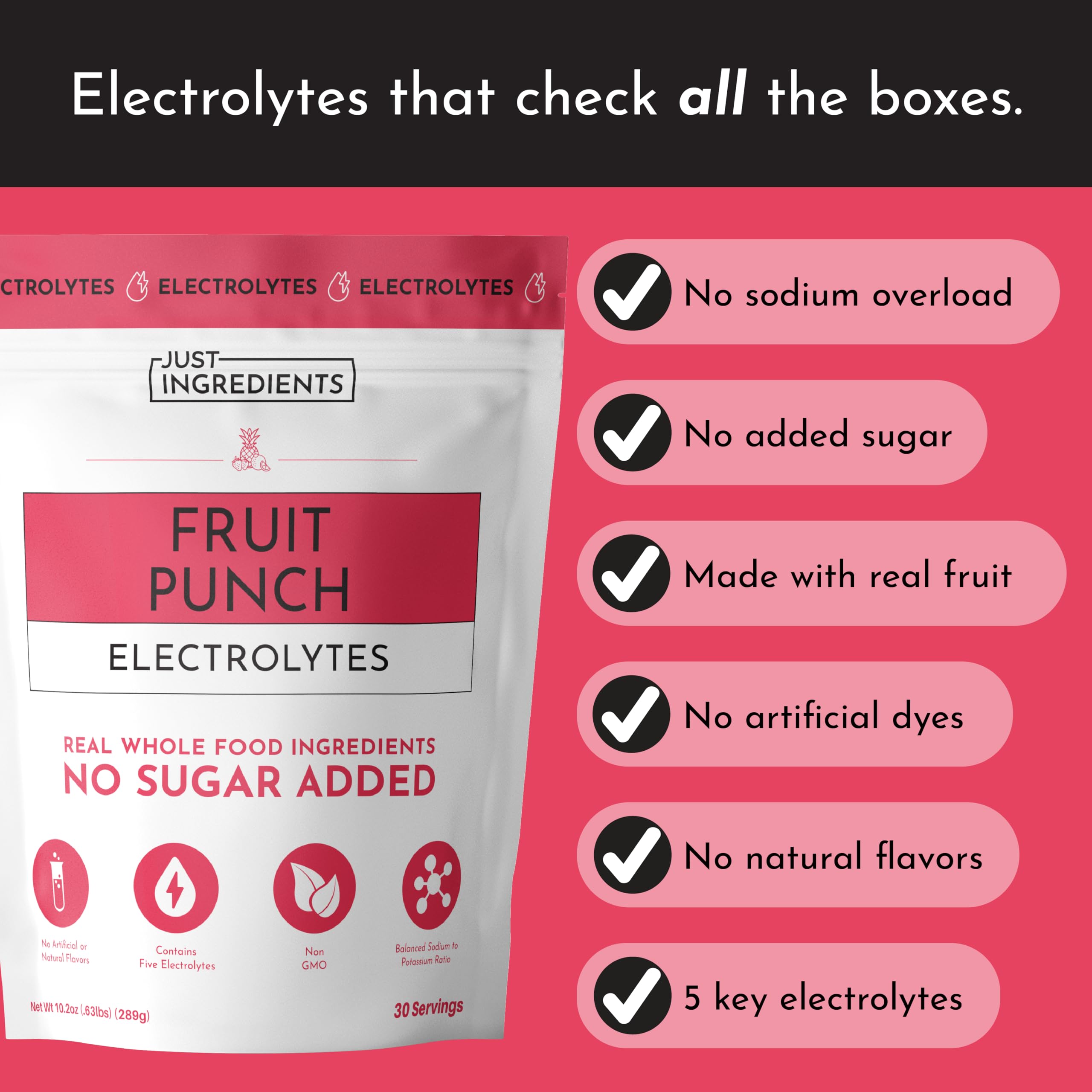 Just Ingredients Fruit Punch Electrolytes being poured into glass after workouts.