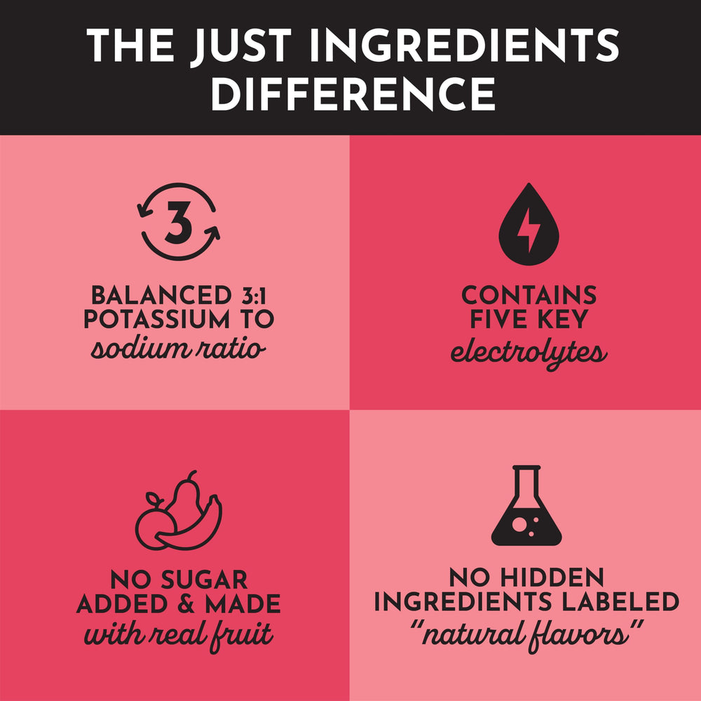 Just Ingredients Fruit Punch with straw and ice illustrates monk fruit and stevia sweetness.