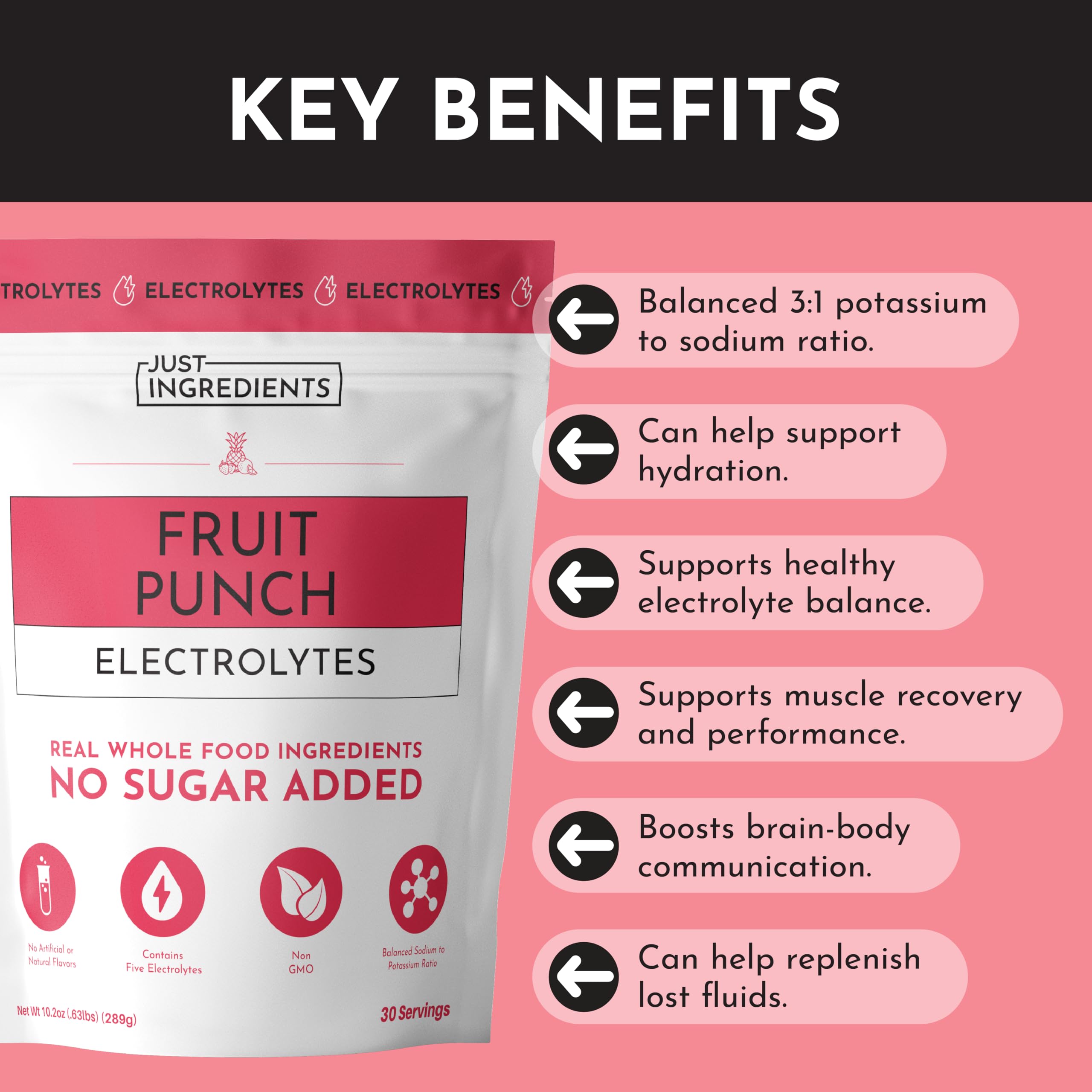Just Ingredients Fruit Punch hydration scene during travel emphasizes daily use.