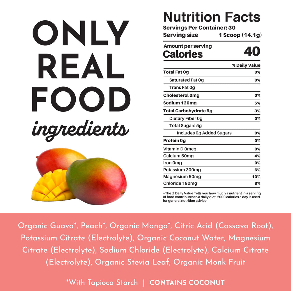 JUST INGREDIENTS Guava Mango Electrolytes ready-to-drink glass for quick refreshment