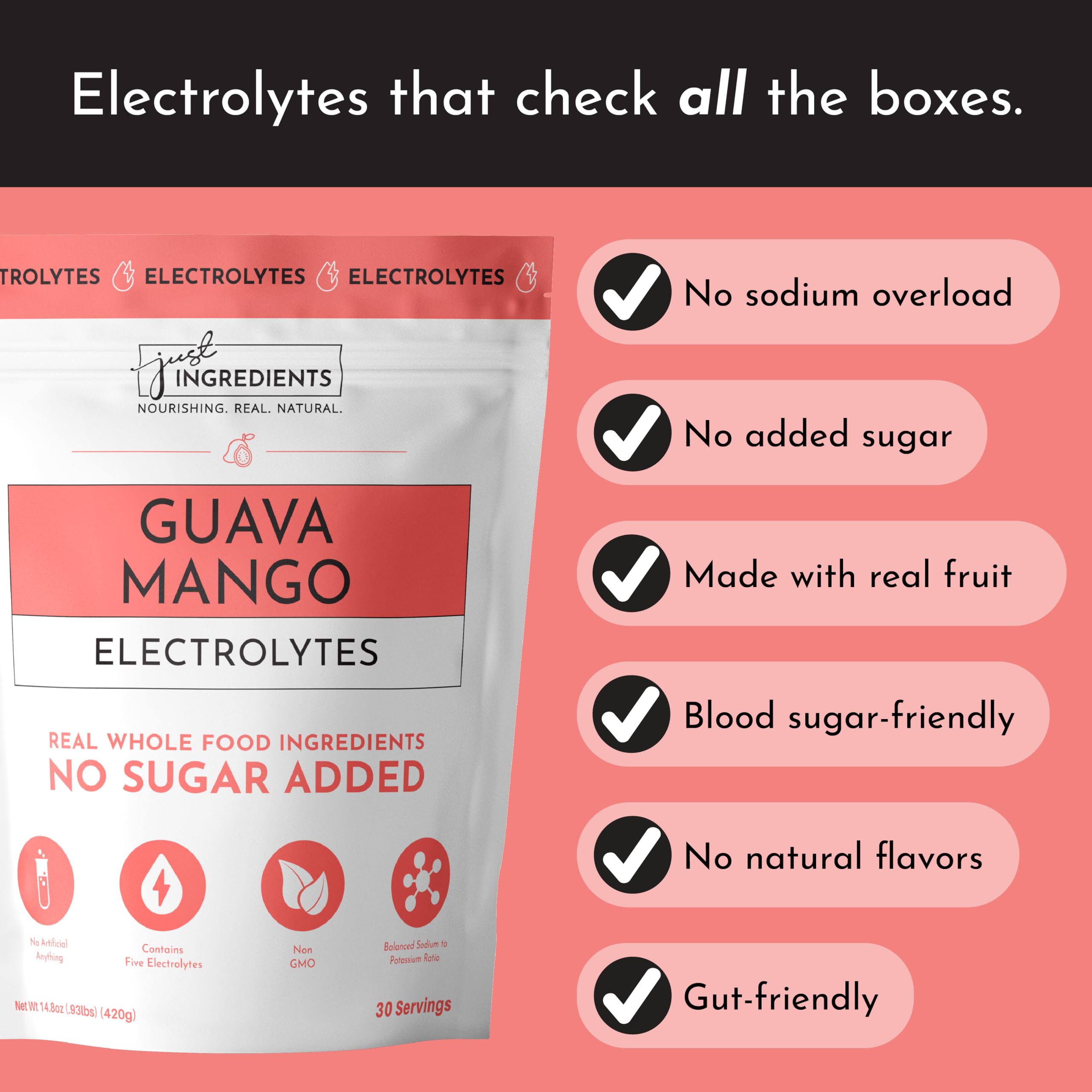 JUST INGREDIENTS Guava Mango Electrolytes sea salt minerals hint balance