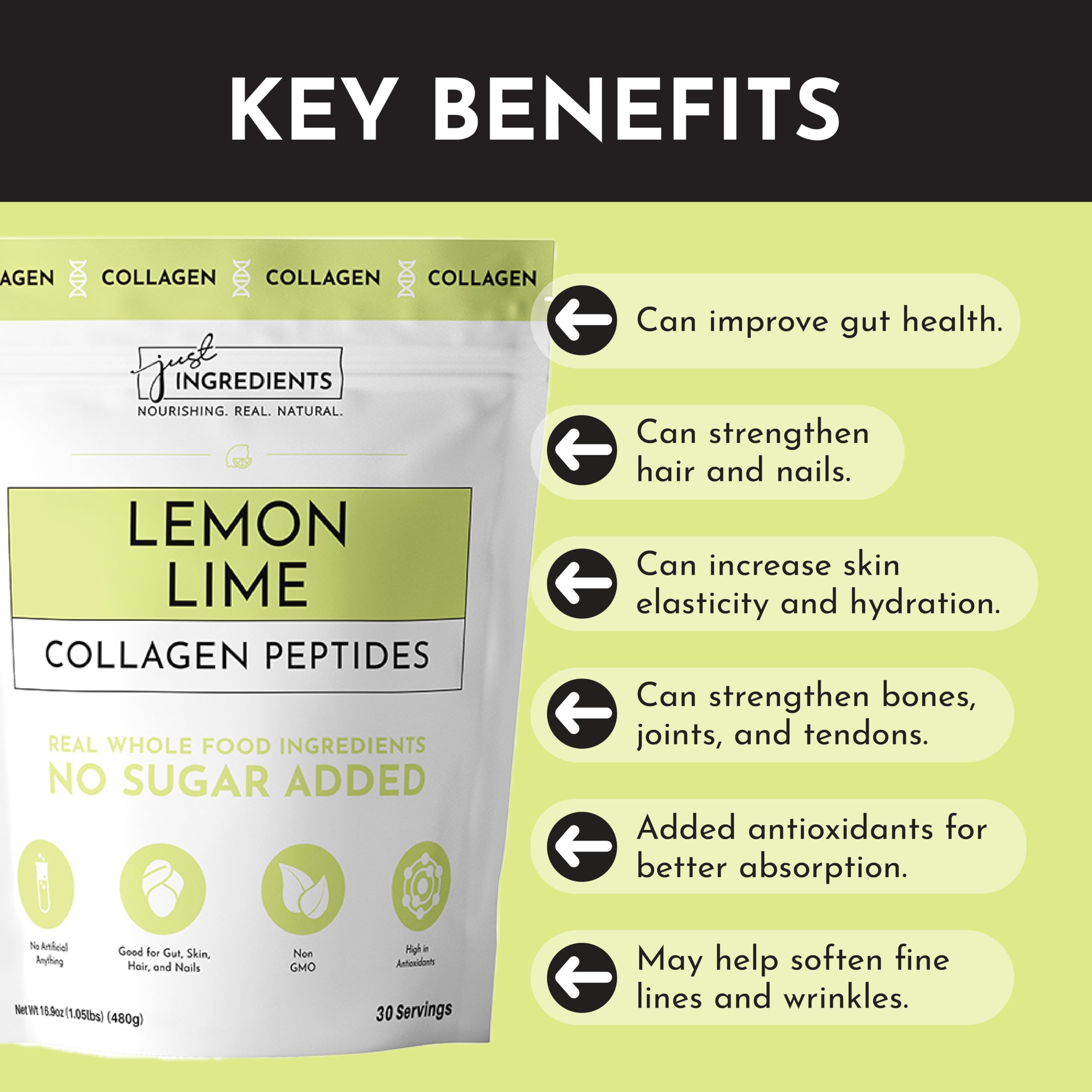 JUST INGREDIENTS Lemon Lime Collagen types I & III for skin and joints