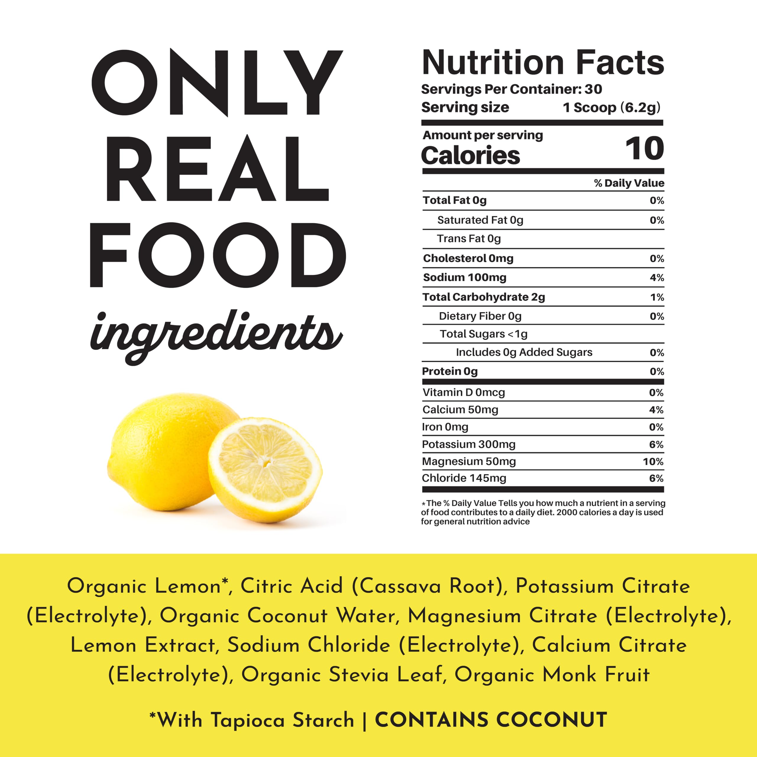 JUST INGREDIENTS Lemonade Electrolytes sea salt crystals on package for athletic hydration support