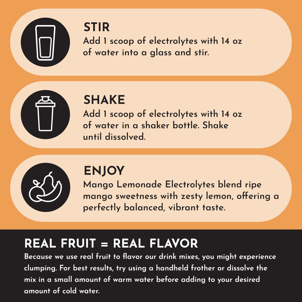 Packaging of JUST INGREDIENTS Mango Lemonade with 30 servings for daily hydration.