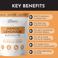 Dissolving JUST INGREDIENTS Mango Lemonade electrolyte powder for fast hydration.