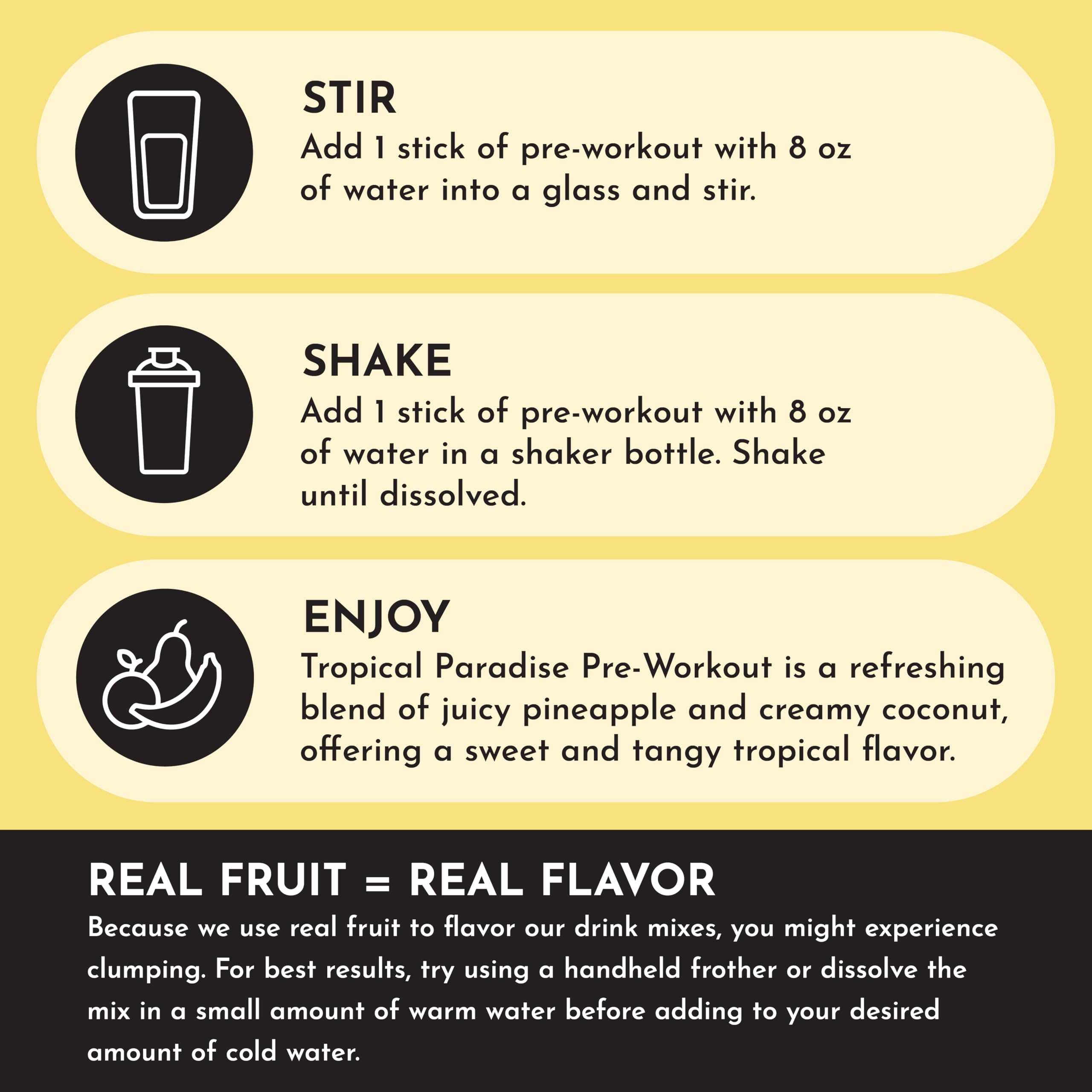 JUST INGREDIENTS Pre-Workout Tropical Paradise gym bag-ready single-serve packet.
