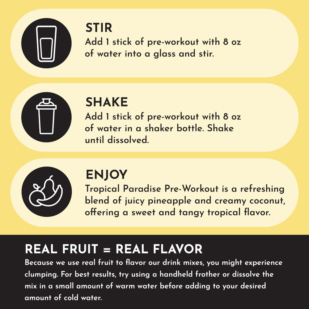 JUST INGREDIENTS Pre-Workout Tropical Paradise gym bag-ready single-serve packet.