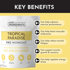 JUST INGREDIENTS label close-up highlights gluten-free formula and no artificial additives.