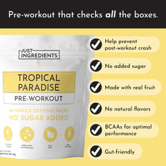 JUST INGREDIENTS Pre-Workout Tropical Paradise measuring scoop for easy dosing.
