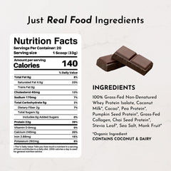JUST INGREDIENTS protein powder scoop highlights 22g protein per serving for satiety.