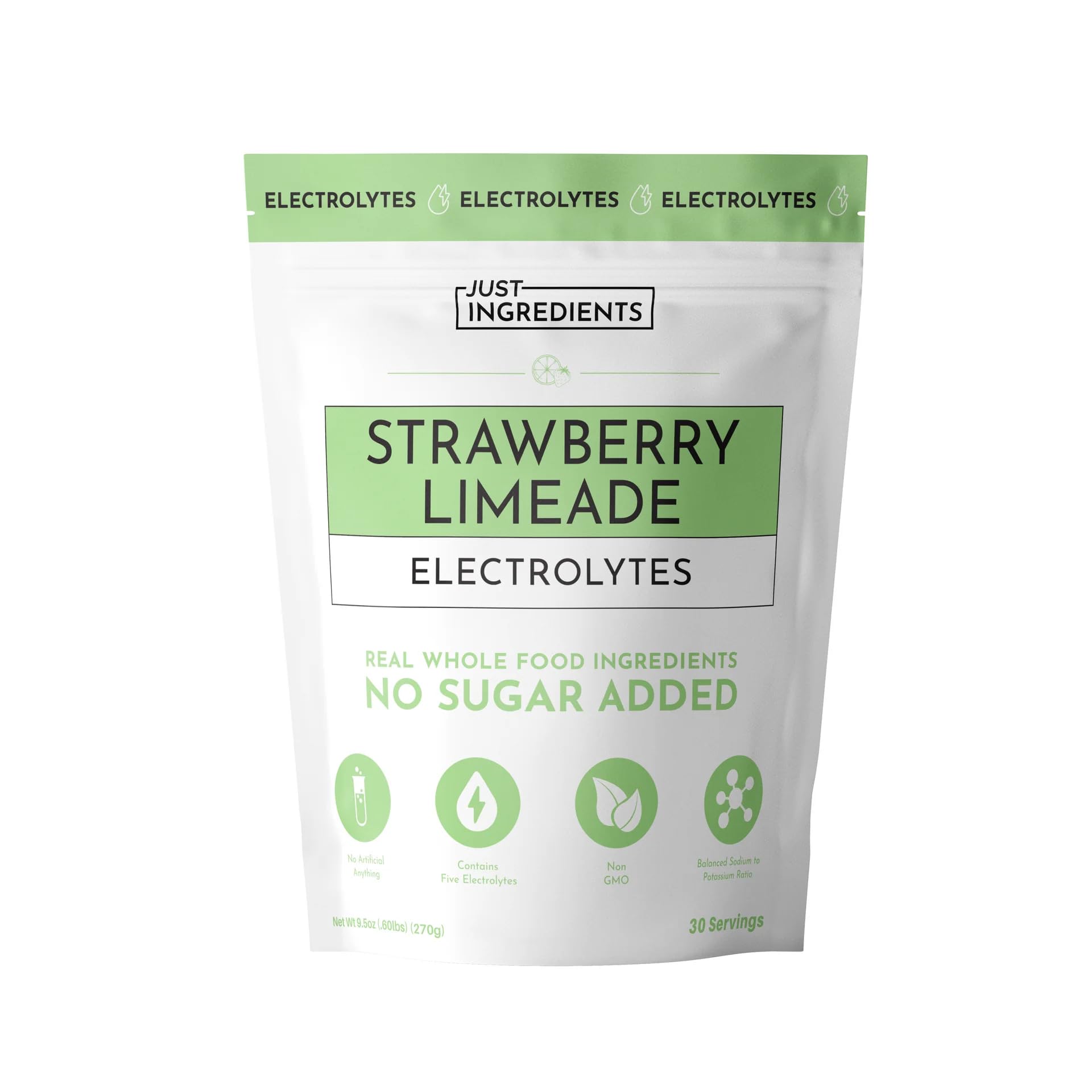JUST INGREDIENTS Strawberry Limeade electrolytes bottle for refreshing hydration on the go.