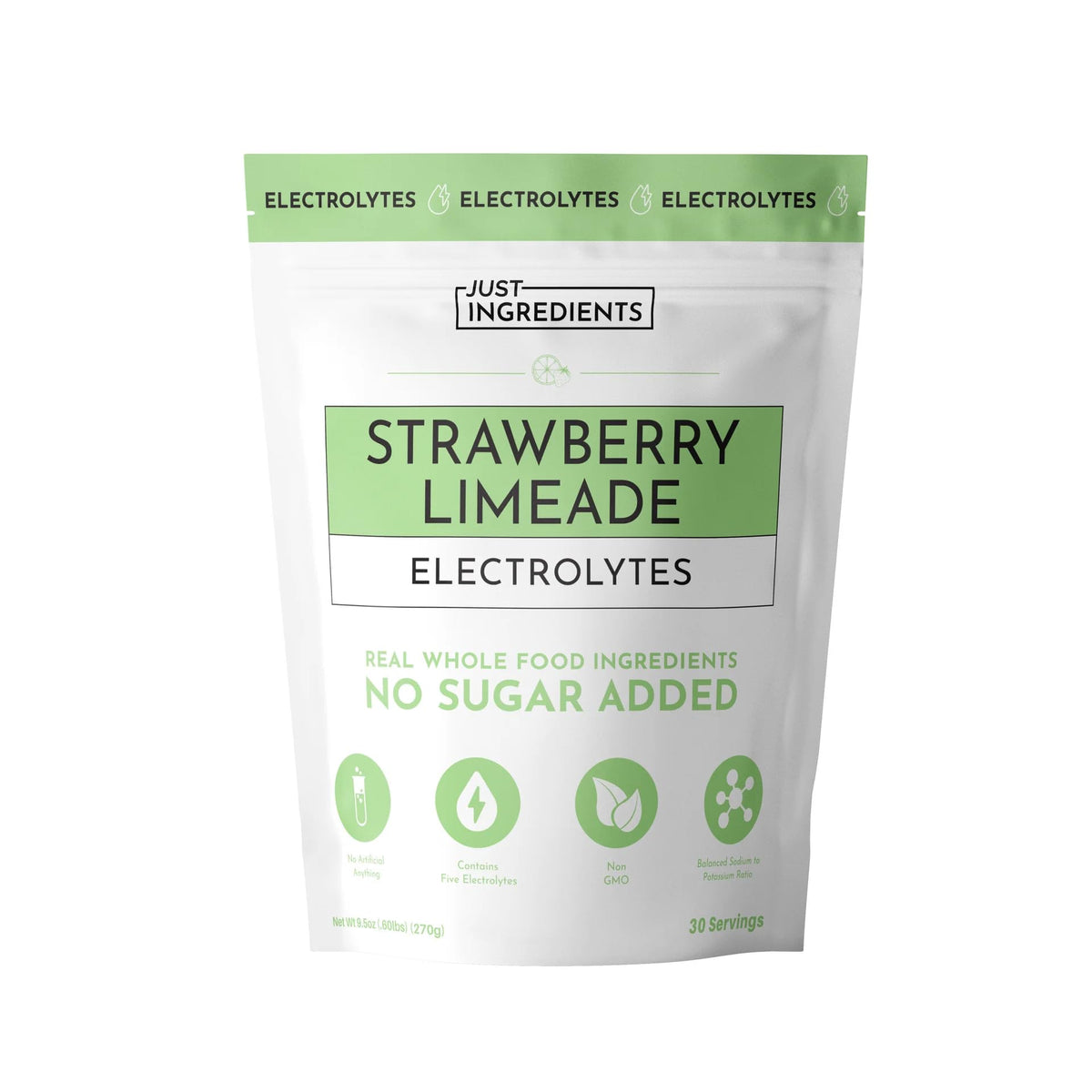 JUST INGREDIENTS Strawberry Limeade electrolytes bottle for refreshing hydration on the go.