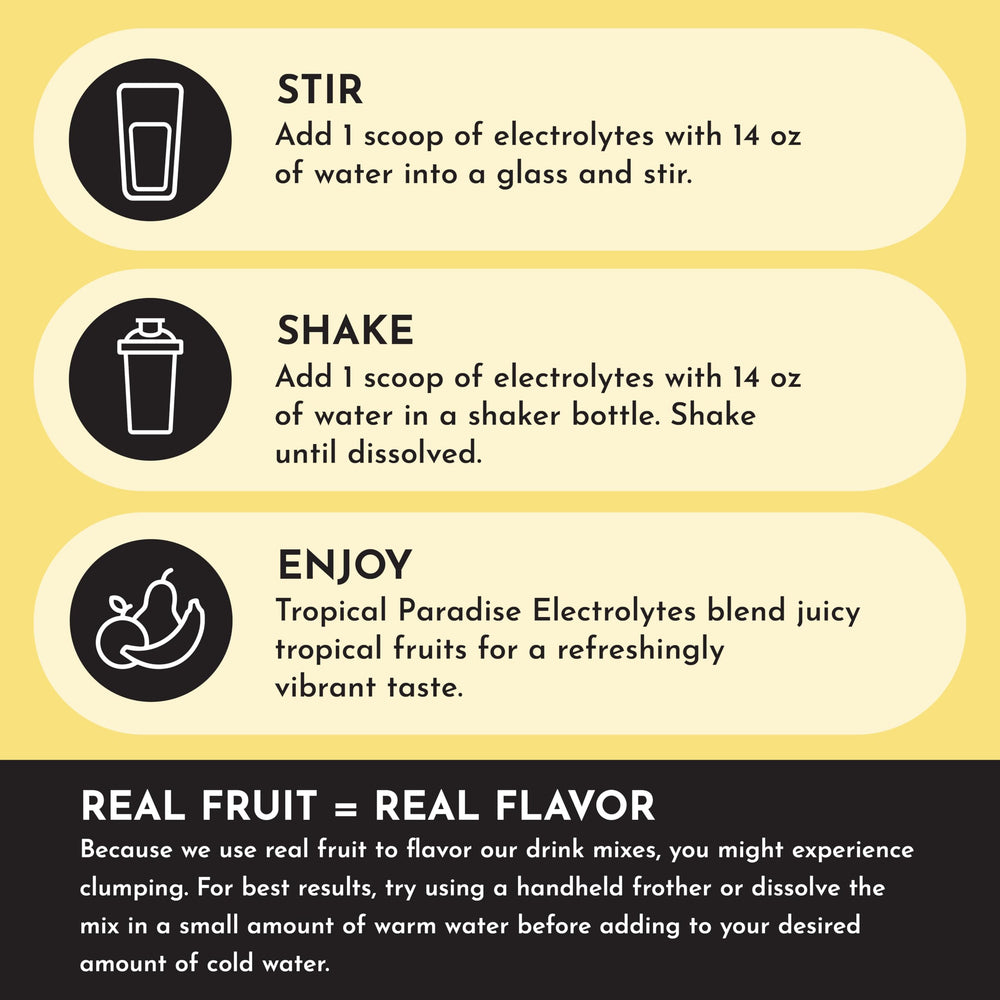 Just Ingredients Tropical Paradise Electrolytes powder pack dissolves easily for daily hydration