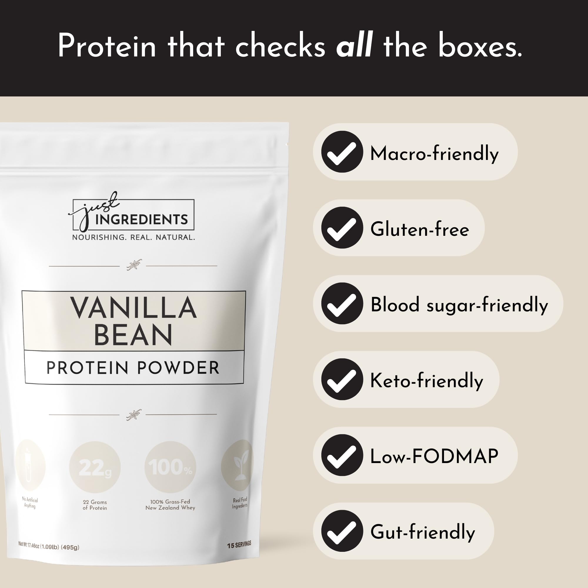 JUST INGREDIENTS Vanilla Protein Powder baking idea, versatile enough for healthy recipes.