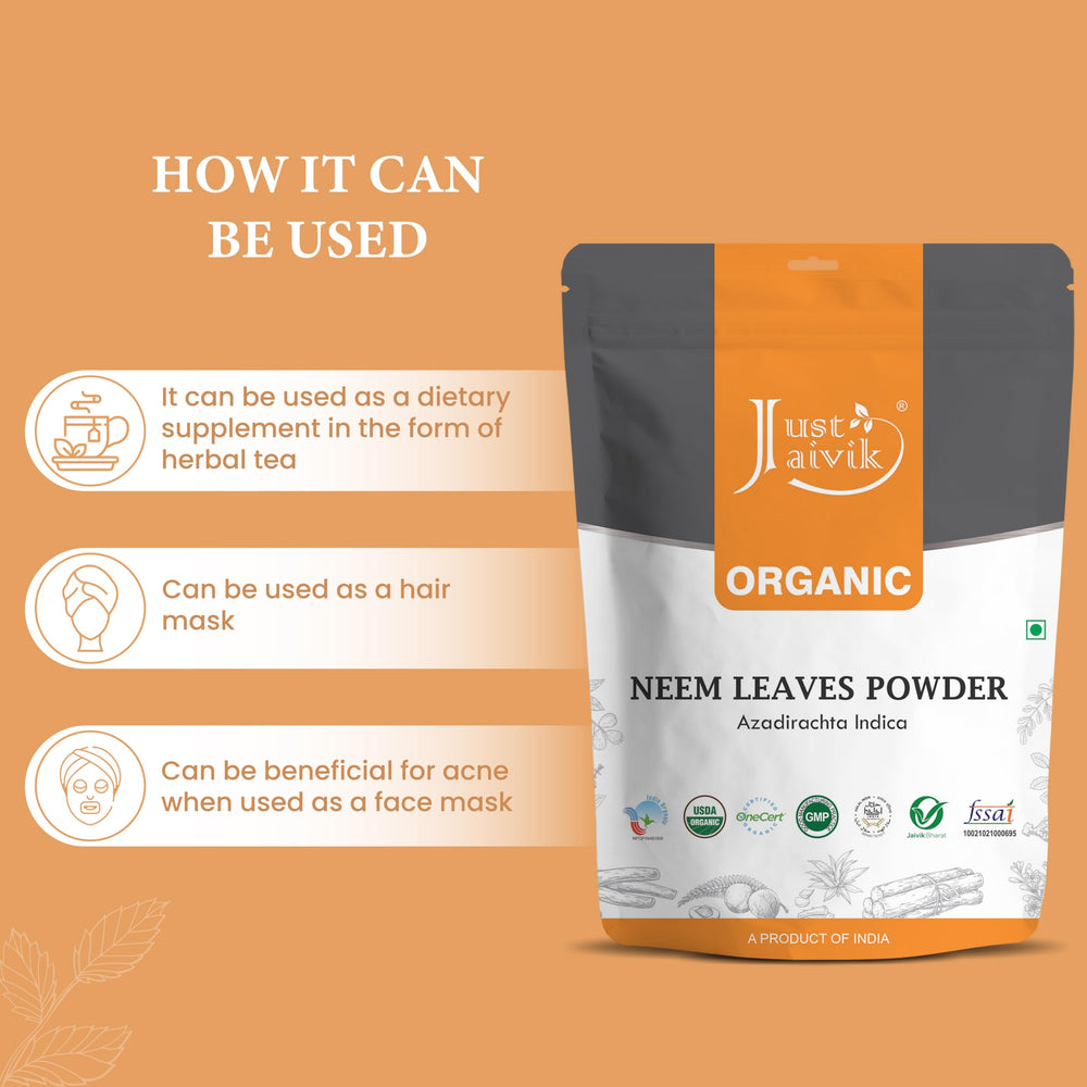 Just Jaivik neem powder dietary use adds wellness boost.