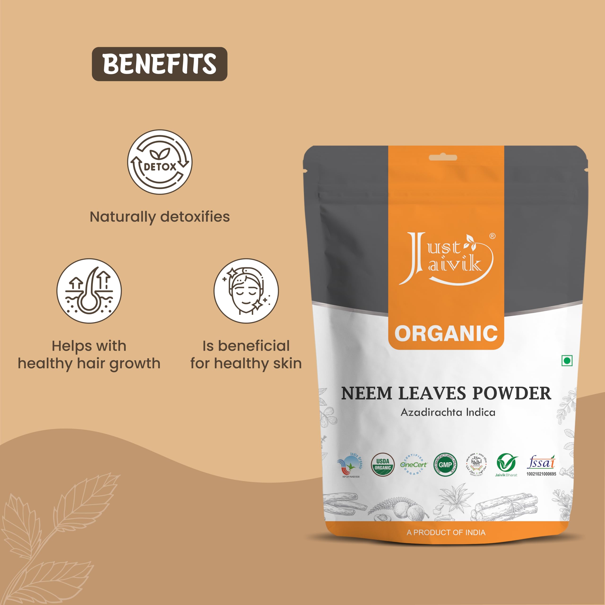 Just Jaivik neem powder face mask application supports skincare.