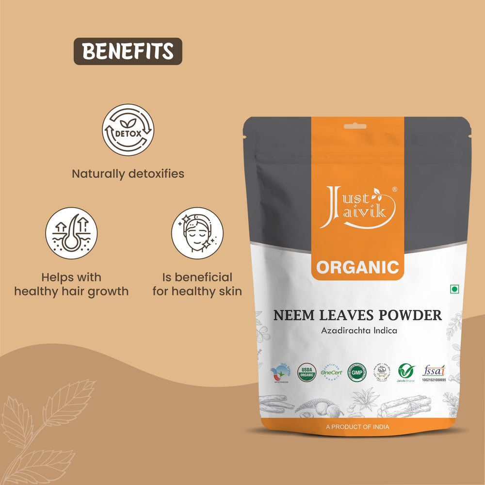 Just Jaivik neem powder face mask application supports skincare.